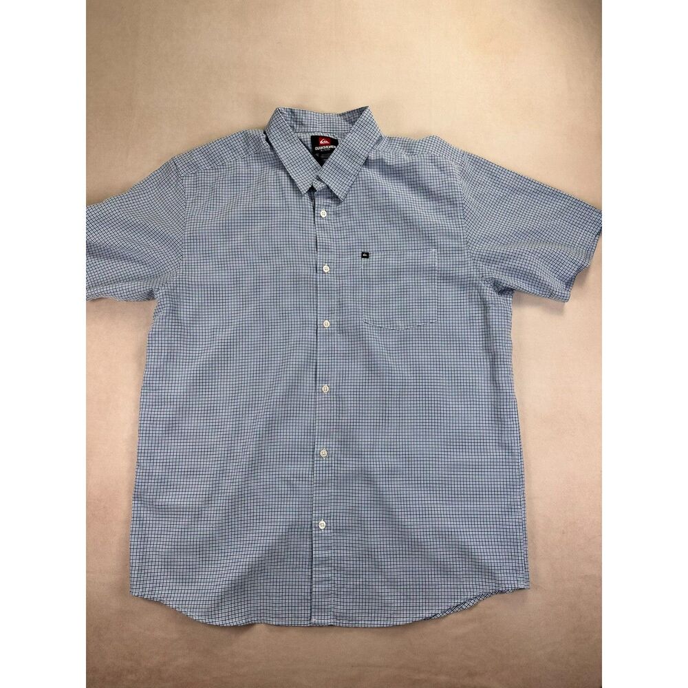 Quiksilver Button Up Shirt Men's XL Blue Check Short Sleeve Casual Surf Beach